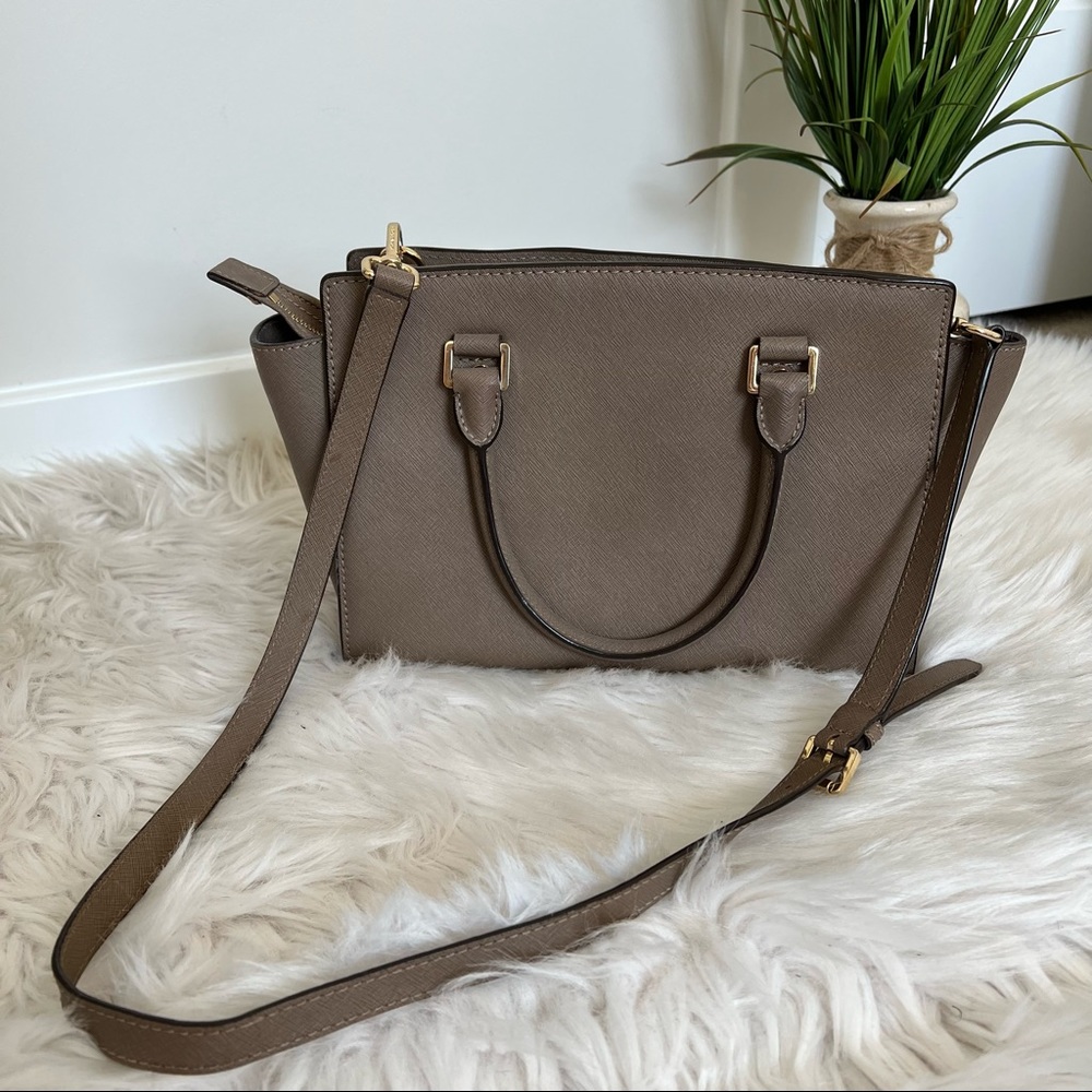 Michael Kors Selma Saffiano Leather Satchel in taupe - Picture 9 of 15